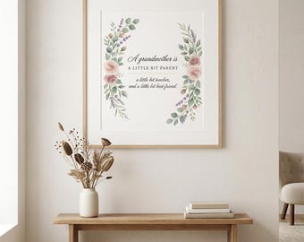 Stampa con citazione per la nonna, illustrazione floreale ad acquerello, regalo per la nonna (download digitale)