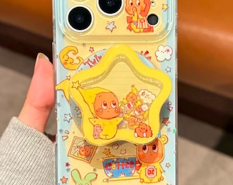 Kawaii Cartoon Star iPhone Case, Twinkle Twinkle Pastel Clear Cover, Glitter Magnetic Stand, Sparkly Phone Case 17 Pro 16 15