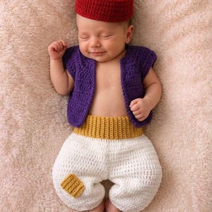 Baby Costume Crochet Pattern PDF, Desert Prince Prop Outfit, Harem Pants, Vest and Cap, 3 Months