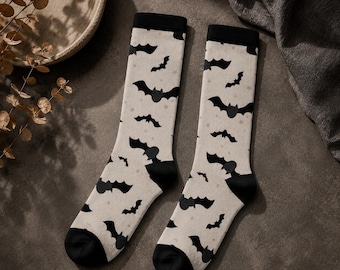 Chaussettes d'Halloween, chaussettes d'Halloween vintage, chaussettes chauves-souris volantes effrayantes, cadeau assorti pour toute la famille