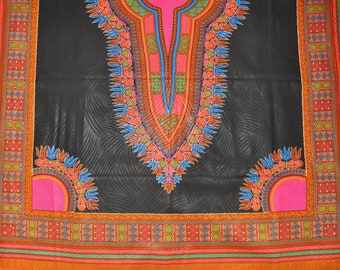 Black & Pink Dashiki African Print Cotton Fabric