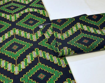 Green & Black African Print Cotton Fabric