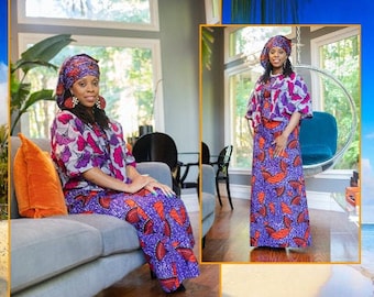 Purple African Print Maxi Dress & Shrug