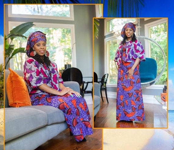 Purple African Print Maxi Dress \u0026 Shrug 
