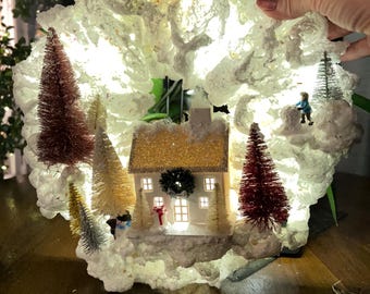 Country Christmas Night Wreath-battery operated 13” with remote