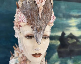 Seashell Goddess Bust: Hand-Painted Vintage Coastal Decor
