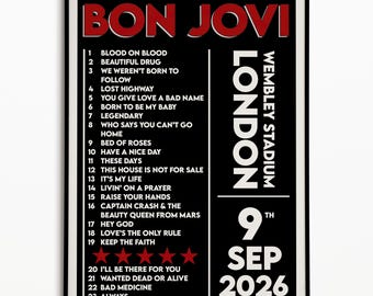 Bon Jovi 2026 UK Dates Setlist Print | Choose Your Date | Concert Memento Gift (Unframed)