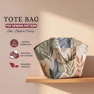 Tote Bag Sewing Pattern PDF, Multi Pocket Zipper Closure, Beginner Friendly DIY, Market Carryall