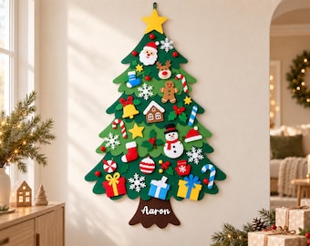 Personalized DIY Felt Christmas Tree for Kids, Custom Name Wall Hanging Kit for Toddlers, Christmas Gift for Children