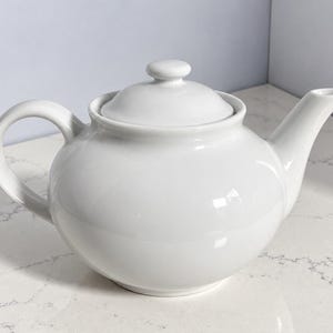 Pottery Barn White Ceramic Teapot with Lid 9 Inch Classic Minimalist Tea Pot