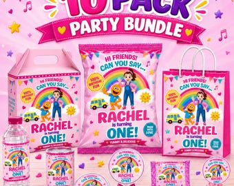 Ms Rachel Birthday Party Bundle, 10-Piece Editable Canva Template, Birthday Decorations for Parties (Digital Download)