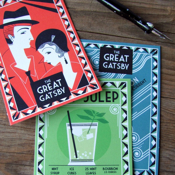The Great Gatsby cards inspired by the novel of Scott Fitzgerald, set of 3
