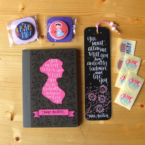 Pride and Prejudice black gift set: small journal, cards, postcards, stickers, bookmark and pins