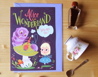 3 Alice in wonderland cards, illustrated cards with matching envelopes