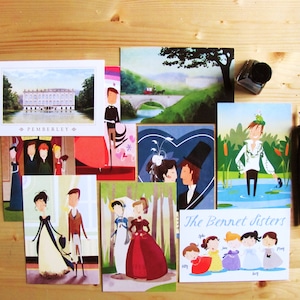 Set of all our Pride and Prejudice postcards, illustrated scenes from the Jane Austen novel  (set of 9)