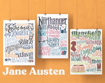 Jane Asuten posters: 3 of her novels - Emma, Northanger Abbey, Persuasion. Get three posters at the price of two