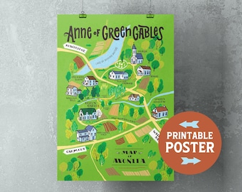 Anne of Green Gables printable, ready to print illustrated map of Avonlea, literary map