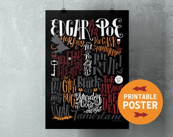 Edgar Allan Poe bibliography - digital download - hand lettering