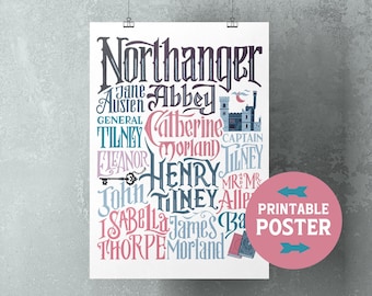 Northanger Abbey printable art, affiche à téléchargement instantané dédiée au roman de Jane Austen