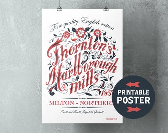 North and South digital poster, Marlborough Mills vintage art. Print at home.