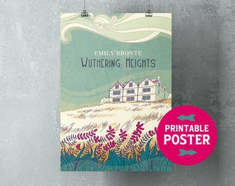 Wuthering Heights printable art, Emily Bronte, literary print at home poster