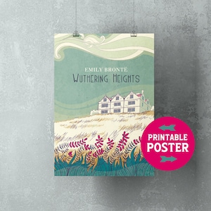 Wuthering Heights printable art, Emily Bronte, literary print at home poster