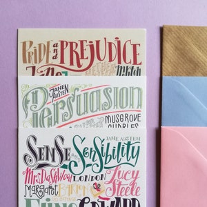Orgueil et Préjugés, Persuasion et Sens et Sensibilité (3,94 x 5,91) jeu de 3 cartes avec enveloppes assorties