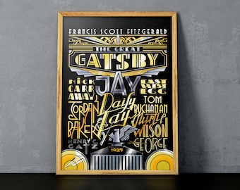 The Great Gatsby  poster dedicated to the novel by Francis Scott Fitzgerald (12,60 x 18,10) Hand lettering