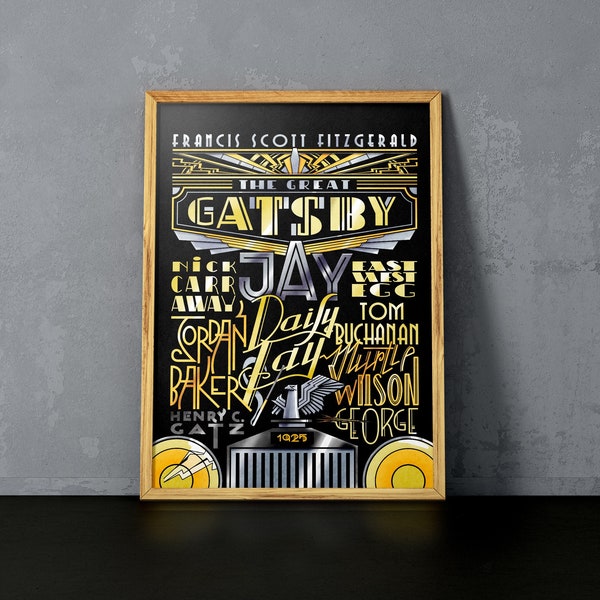 The Great Gatsby  poster dedicated to the novel by Francis Scott Fitzgerald (12,60 x 18,10) Hand lettering