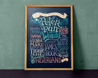 Peter Pan, characters and places in handlettering (12,60 x 18,10)