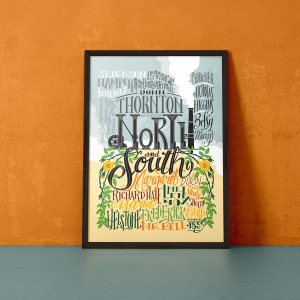 North and South by Elizabeth Gaskell, characters and places - print (12,60 x 18,10)