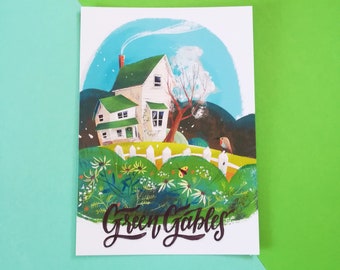 5 Green Gables illustrated cards, dedicated to the novel by Lucy Maud Montgomery