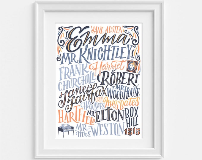 Jane Austen Emma Poster in Hand Lettering Characters and - Etsy
