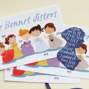 Bennet Sisters illustrated postcards from pride and Prejudice by Jane Austen set of 5 image 5