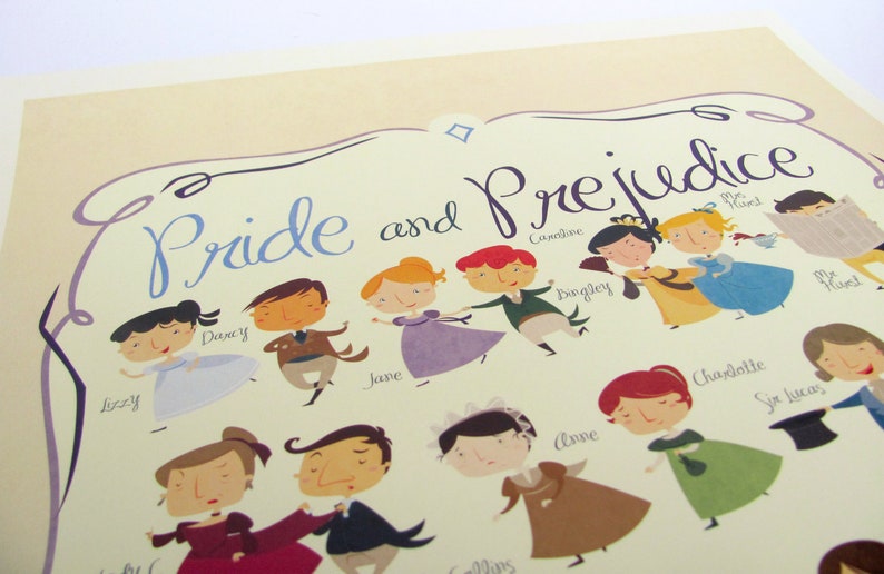 Jane Austen wall art. Pride and Prejudice print: Marathon with all the characters from the book image 6