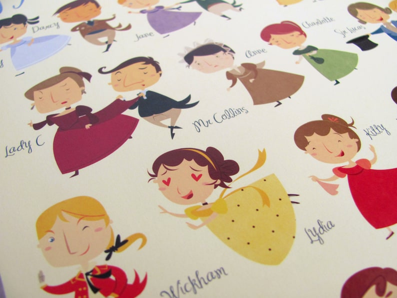 Jane Austen wall art. Pride and Prejudice print: Marathon with all the characters from the book image 4