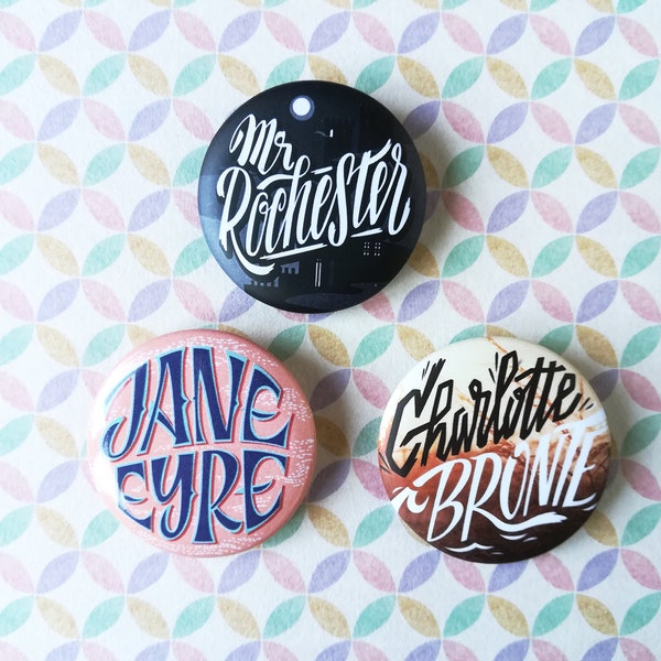 Jane Eyre ensemble de 3 broches dédiées au roman de Charlotte Bronte