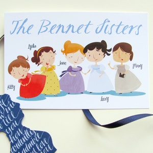 Bennet Sisters illustrated postcards from pride and Prejudice by Jane Austen set of 5 image 2