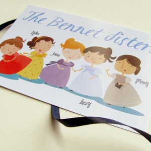 Bennet Sisters illustrated postcards from pride and Prejudice by Jane Austen set of 5 image 4