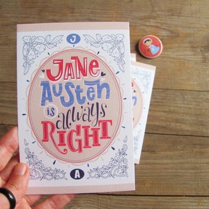 3 Jane Austen is Right cards, cartoline con busta
