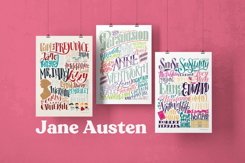 Set of three Jane Asuten posters: Pride and Prejudice, Persuasion, Sense and Sensibility image 1