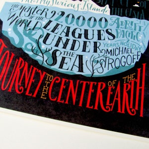 Jules Verne bibliography 12,60 x 18,10 Art print with hand lettering, image 3