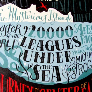 Jules Verne bibliography 12,60 x 18,10 Art print with hand lettering, image 6