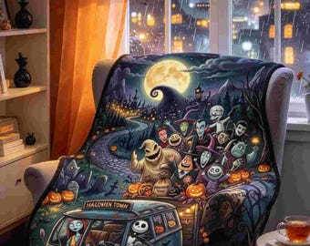Spooky Halloween Flannel Throw Blanket Custom Halloween before Christmas Personalized Gift Cozy Home Bedding Decor