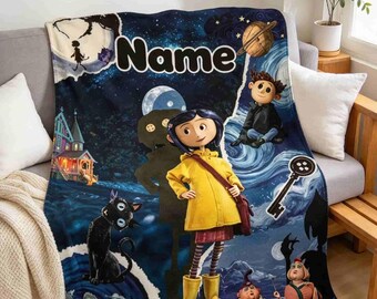 Personalized Spooky Kids Flannel Throw Blanket Custom Halloween before Christmas Gift Cozy Home Bedding Decor