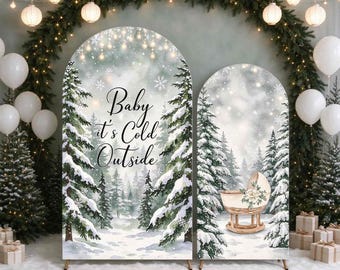 Fuori fa freddo - Arco per baby shower - Sfondo per festa di Natale con foresta innevata - Decorazione per feste natalizie