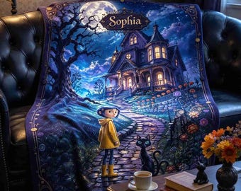 Personalized Spooky Kids Flannel Throw Blanket Custom Halloween before Christmas Gift Cozy Home Bedding Decor