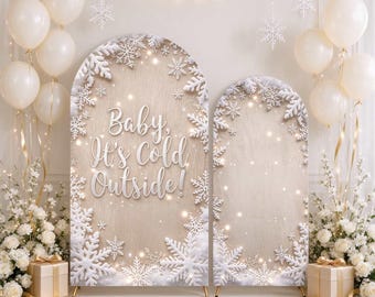 Fuori fa freddo - Arco per baby shower - Sfondo con fiocchi di neve bianchi invernali - Decorazioni per feste di Natale