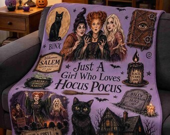 Hocus Witch Halloween Flannel Throw Blanket Custom Halloween before Christmas Personalized Gift Cozy Home Bedding Decor