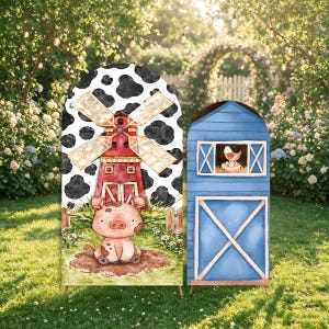 Farm Barn Arch Cover Backdrop Brown Baby Shower Girl Boy Kids 1st 2nd Birthday Party Windmill
